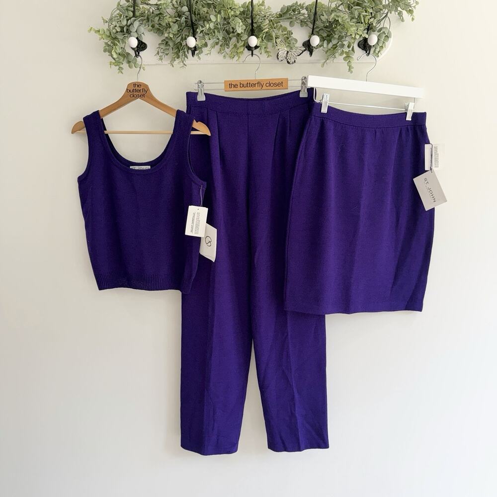 New St. John Santana Knit Bundle/set Of Top Pants And Skirt Small/6 New Cp
